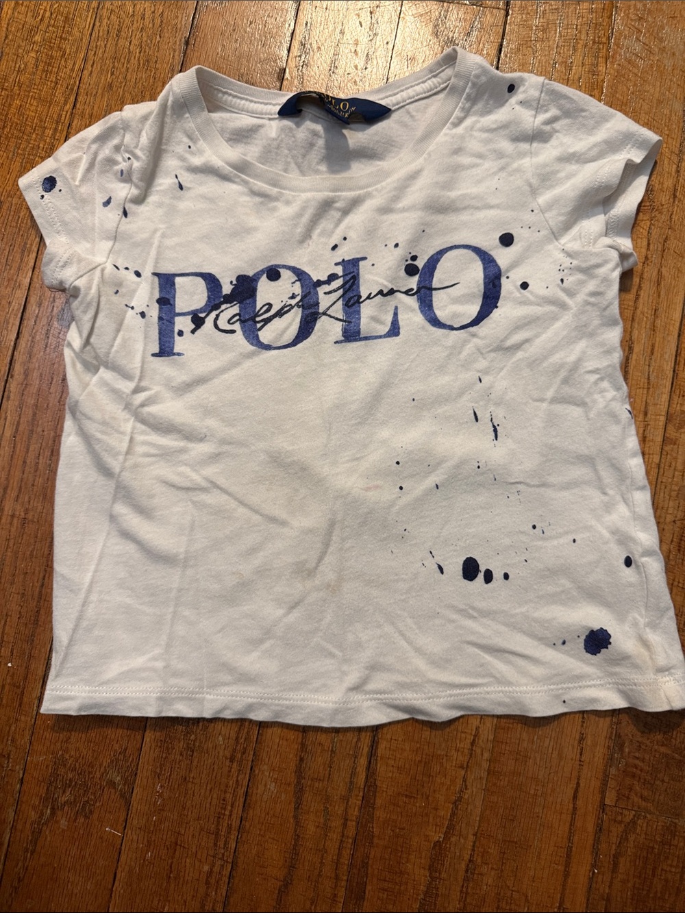 Polo by Ralph Lauren White Tee with Navy Logo and Splatter